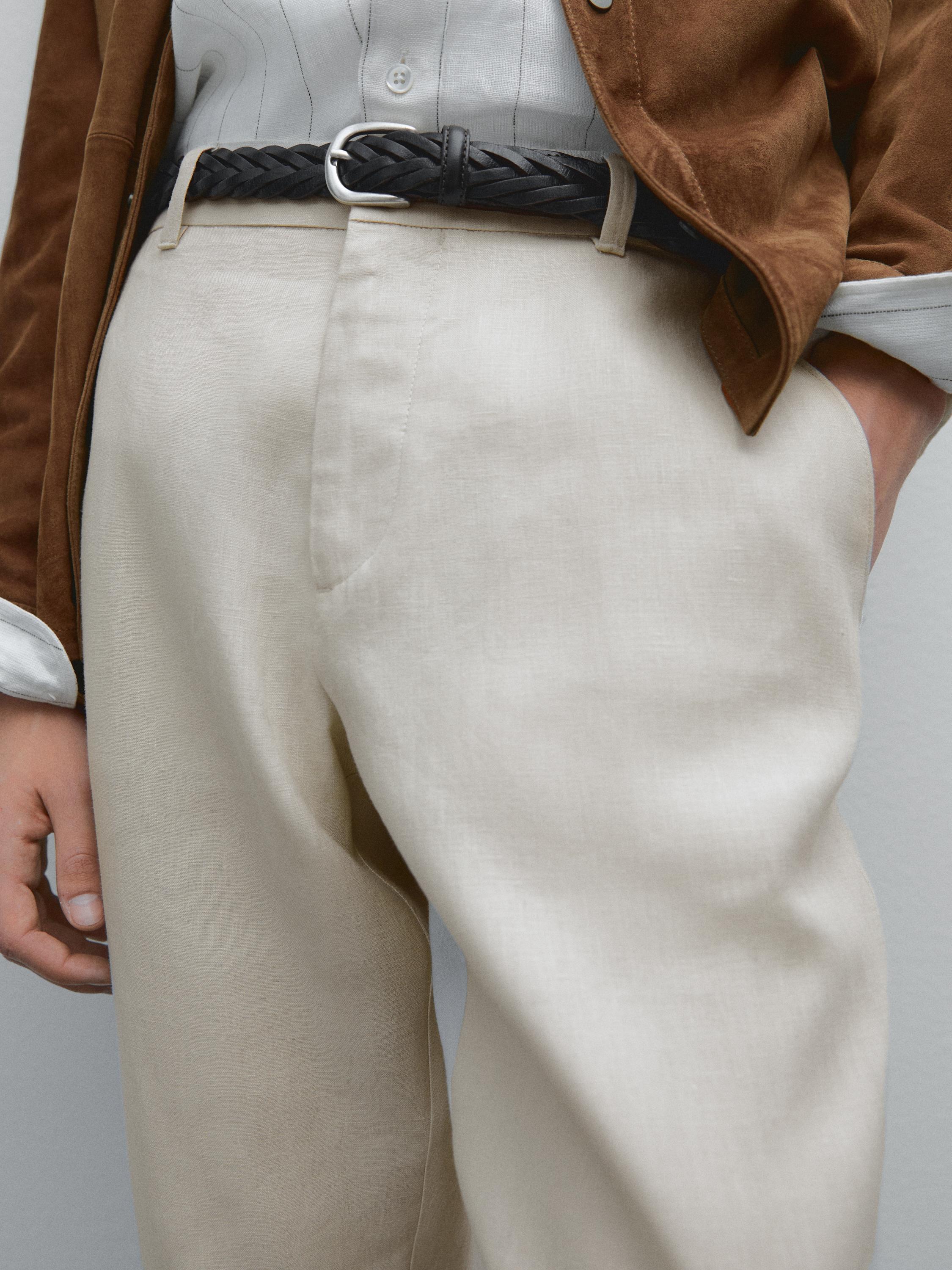 Pantalon tapered 100 % lin